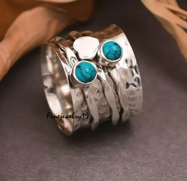 Turquoise Ring 925 Sterling Silver Spinner Ring Meditation Ring Handmade - H3010