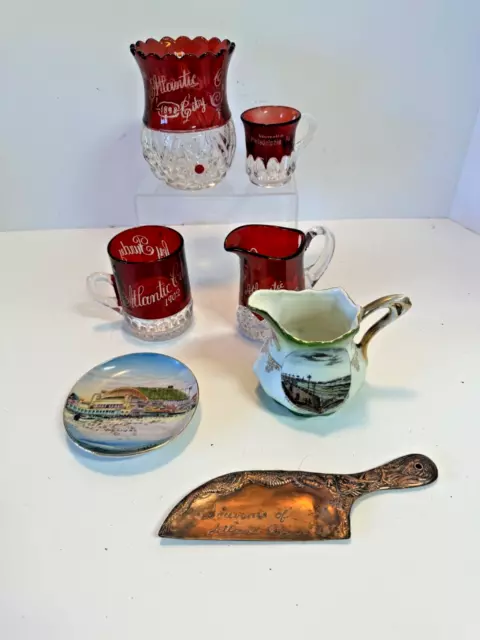 Antique Ruby Red Flash Glass Souvenirs Mug Atlantic City "MOTHER" Phila.Creamer