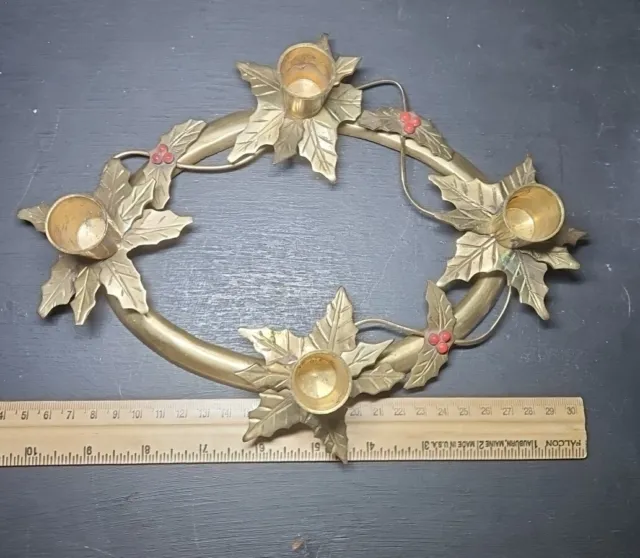 Brass Holly Berry 4-Candle Holder