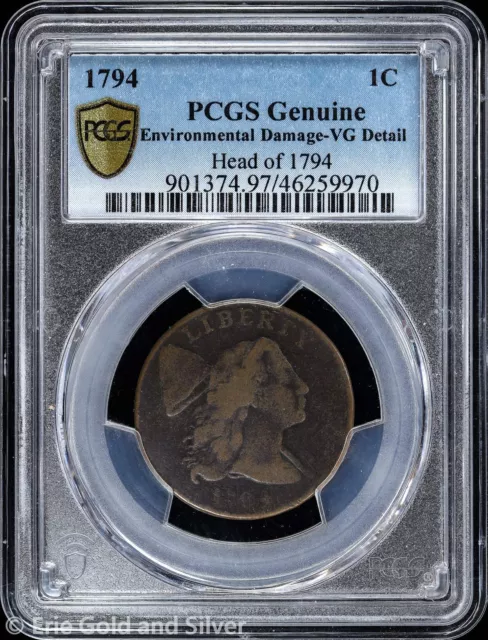 1794 1C Liberty Cap Large Cent PCGS Genuine VG Detail | Head of 1794