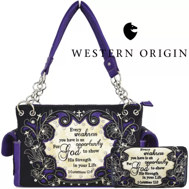 Scripture Bible Verse Western Purse Country Handbag Women Shoulder Bag / Wallet