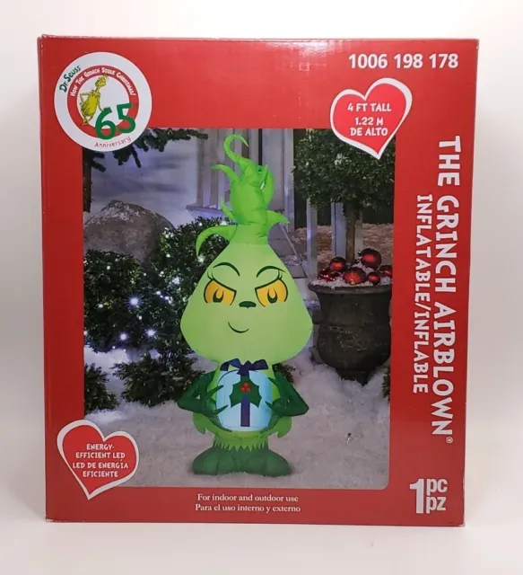 Dr Seuss Grinch Holding Mistletoe 4Ft Gemmy Airblown Inflatable Christmas New