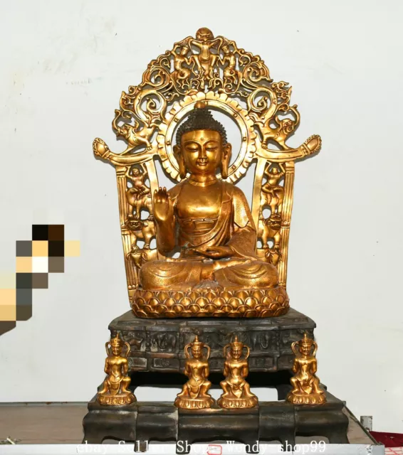 Copper Gold Shakyamuni Amitabha Buddha 4 Great Heavenly Kings immortals Statue