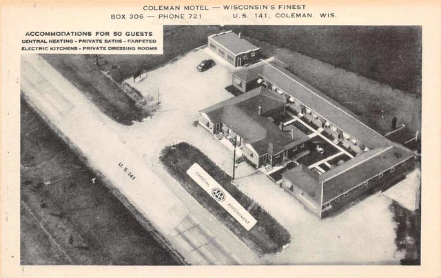 Coleman Wisconsin Coleman Motel, Aerial View TT2160 Vintage Postcard