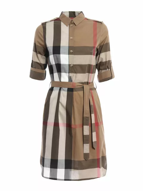 Nwt Burberry Kelsy Brown Check Cotton Belted Dress Us 8 / Uk 10 / Eu 42 $690