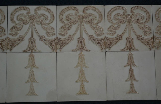 England Antique Art Nouveau Majolica 12-Set Tile C1900 7