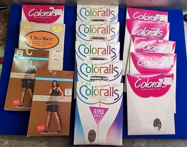 Vintage Pantyhose Lot of 14 Pair Various Brands Styles Sizes Colors Made In USA