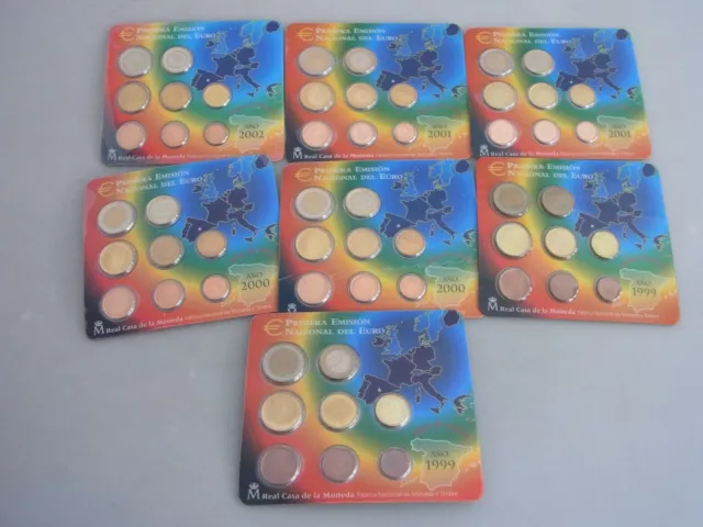Konvolut 7x KMS Kursmünzsatz Euro € Spanien 1999-2002 Fundgrube T6137