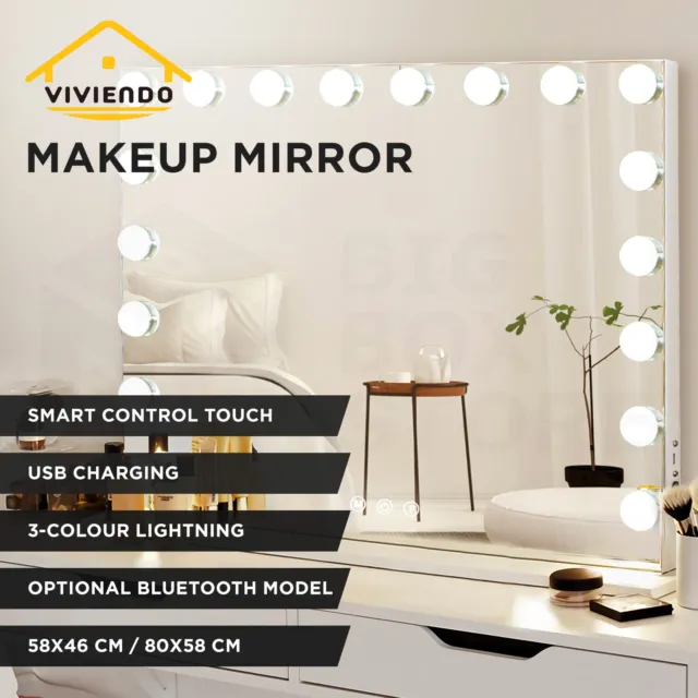 Viviendo Hollywood LED Lighted Makeup Mirror with Dimmable Bulbs White