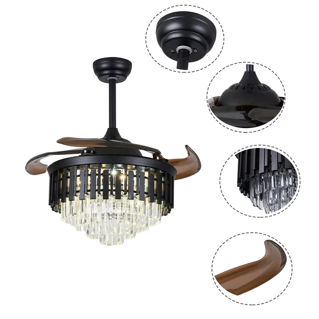 42& LUXURY CRYSTAL Ceiling Fan LED Light Chandelier Retractable Blades