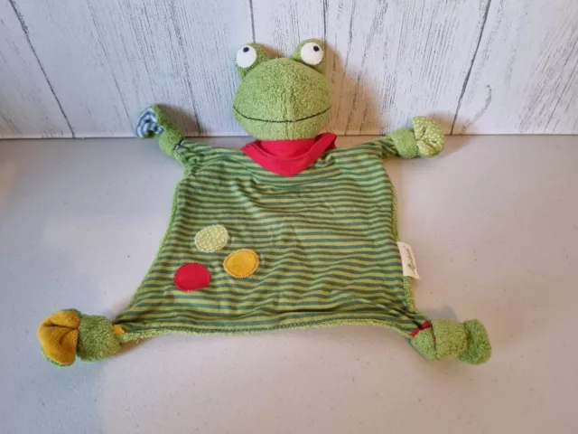 Sigikid Green Frog Baby Comforter Soft Toy Blankie Soother Red Neckerchief