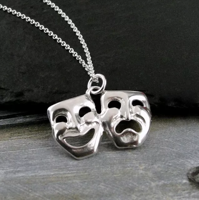 925 Sterling Silver Comedy Tragedy Mask Necklace - Drama Actor Actress Jewelry 925 Sterling Silver Comedy Tragedy Mask Necklace - Drama Actor Actress Jewelry