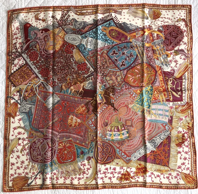 Carré Hermès 90 Cm En Soie - Motif Fleurs D’Indiennes Rouge - Neuf Avec étiquettes
