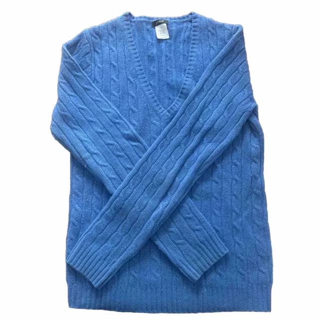 Jcrew Cable Sweater, Vneck, Merino Wool&cashmere Blend, Size Xs, Blue