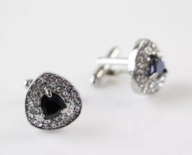 Mens Silver Reuleaux Triangle Black Diamond Cufflinks