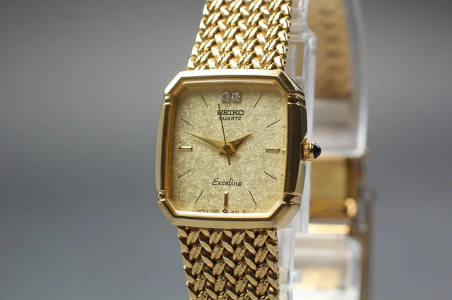 NEAR MINT] VINTAGE SEIKO Exceline 1F20-6A4A Gold Oval MOP Quartz
