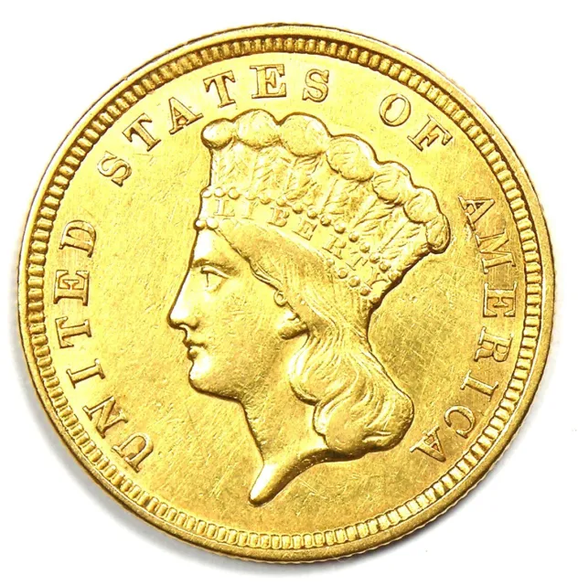 1856 Three Dollar Indian Gold Coin $3 - Choice AU Details - Rare Coin!