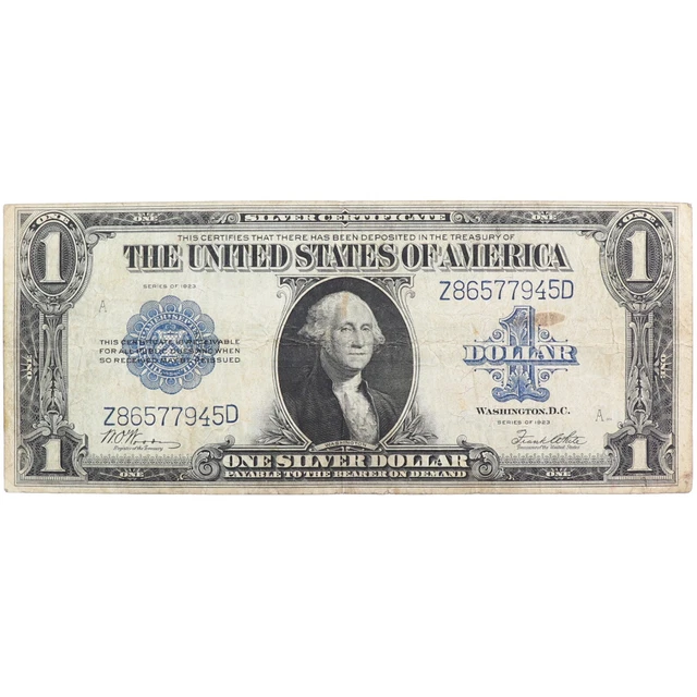 1923 One Dollar Bill Silver Certificate Woods White US Large Size $1 Note Fr 238