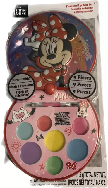 Disney Minnie Mouse Flavored Lip Balm Set 9 PC Set Compact W/Mirror New