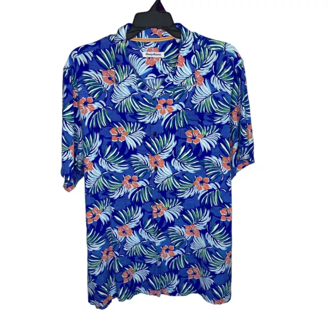 Tommy Bahama Shirt Mens 2XLT Tall Blue Floral Rayon Hawaiian Button Up Aloha