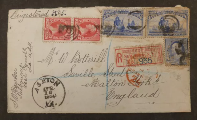 1894, Registered Cover, New York, America, USA, To- Malton, Yorkshire.