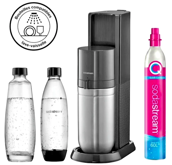 Sodastream Duo Black + 1 bouteille réutilisable + 1 carafe en verre + 1 gaz CO2