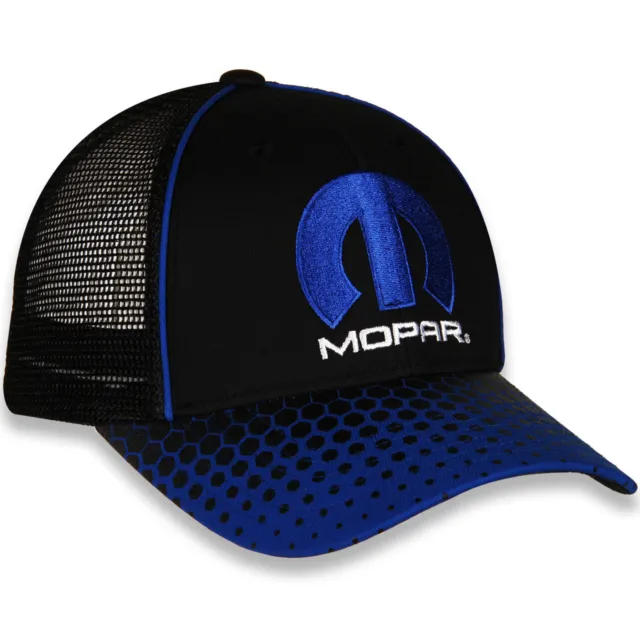 Mopar Men's Official Licensed Embroidered Logo Mesh Trucker Hat Cap - Black/Blue 3