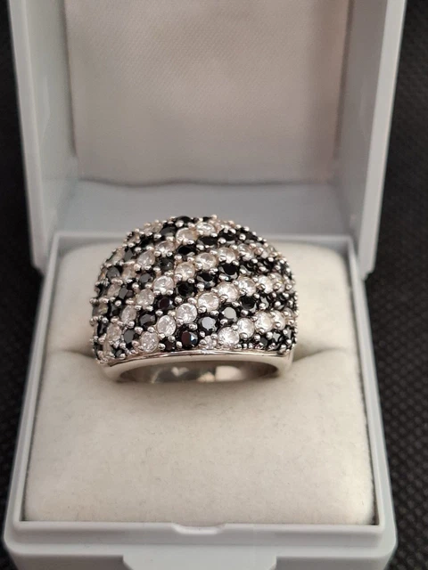 Grosse Bague En Argent Massif 925 - Style Jonc Dôme Avec Strass - Taille 61 - Occasion