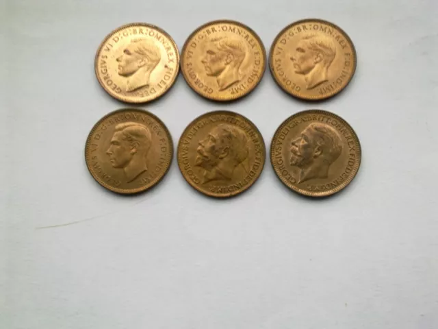 6 X George V And George Vi Farthing Coins High Grade
