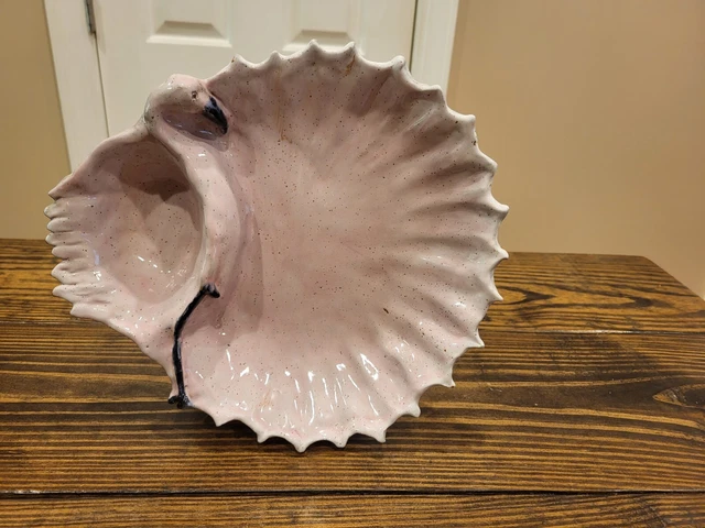 Pink Flamingo Dish, Scallop Shell Coastal Life Decoupage Art Beach Decor