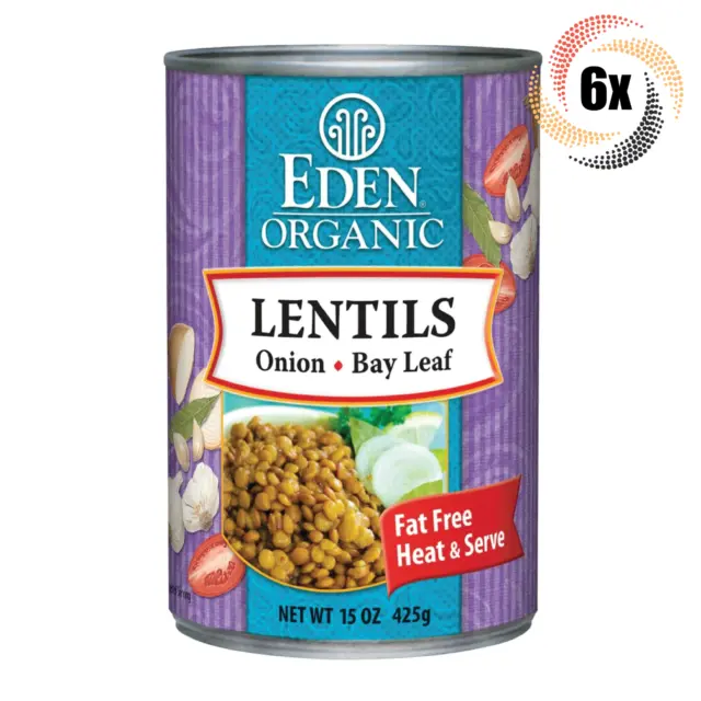 6x Cans Eden Foods Organic Lentils Onion & Bay Leaf | 15oz | No Salt | Non GMO