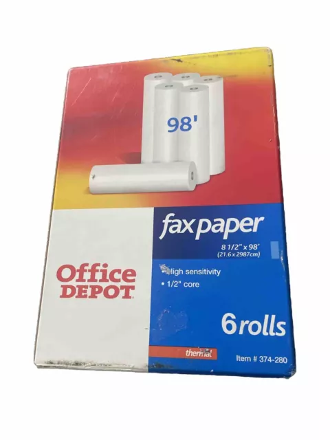 6 Rolls Fax Paper 1/2" Core 8 1/2" X 98 (21.6x2987 CmHigh Sensitivity Office Dep