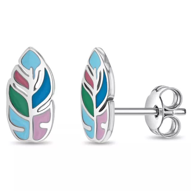 Pastel Plume Enfants/Enfants/Filles Boucles D'Oreilles Émail - Argent Sterling