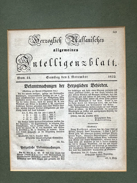Herzoglich Nassauisches allgemeines Intelligenzblatt 3. Nov. 1832