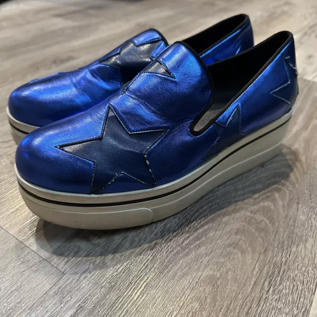 Stella McCartney Binx Platform Slip On Shoes Blue Metallic Star Womens Size 39/9