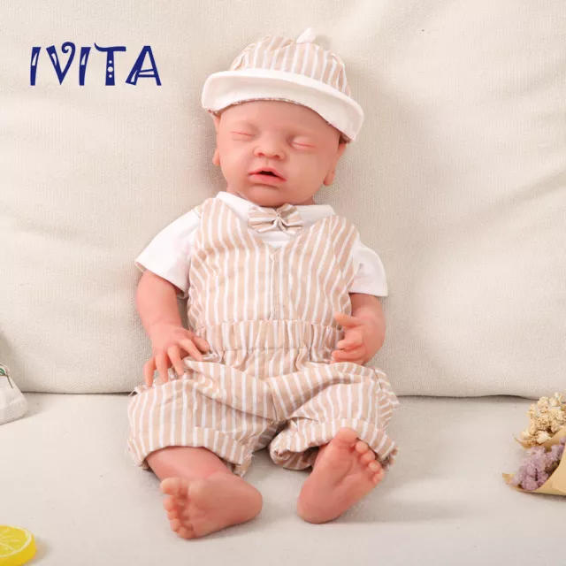 18'' IVITA Eyes Closed Silicone Reborn Baby Boy Silicone Doll Birthday Gift