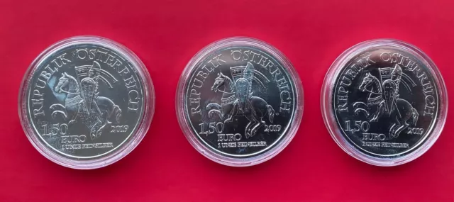 Österreich 3 x 1,5 Euro 2019, Komplett Set, 3 x 1 Unze Silber