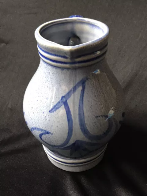 Karaffe-Henkelkanne-Mostkrug-Apfel/Wein Krug-Kännchen-Vase-Grau/Blau Keramik