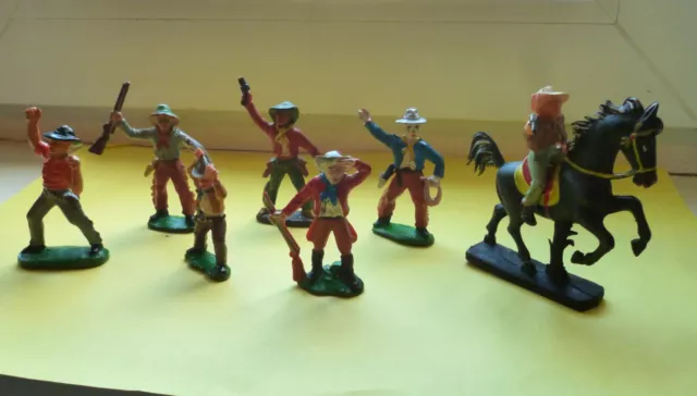 Indianer Cowboys Pferd Reiter alte Figuren DDR VEB Hopf Bayer Schoenau Wildwest