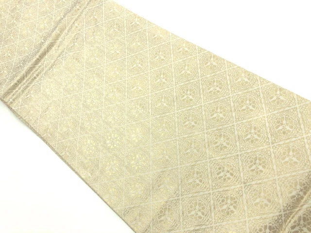 6532150: Japanese Kimono / Antique Obi For Dance / Woven Flower & Diagonal Grid