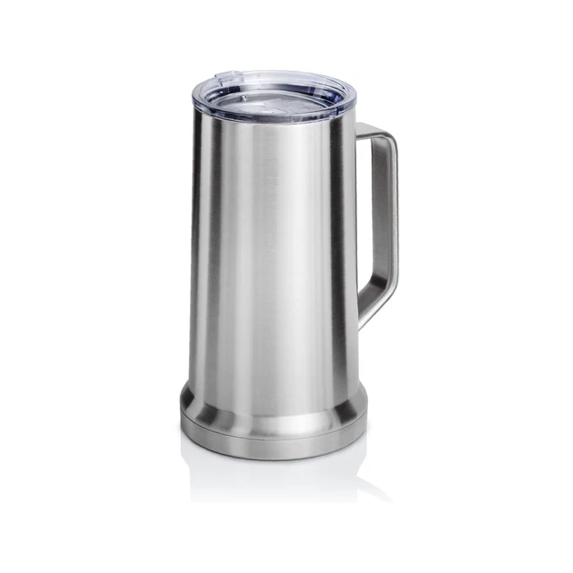 22 Ounce Insulated Beer Mug with Lid and Handle Stainless Steel  Hot Or Cold
