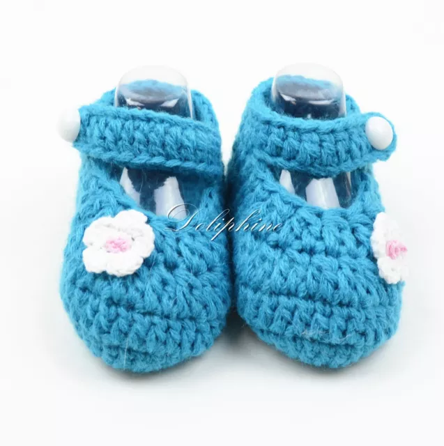 Baby Shoes Girl Crochet Knit Socks Crib Infant Aqua Shoe for Newborn to 6 Months