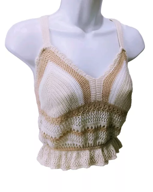 Madden NYC Crochet Knit Tank Top Womens L Granny Square Retro 70s Boho 1010