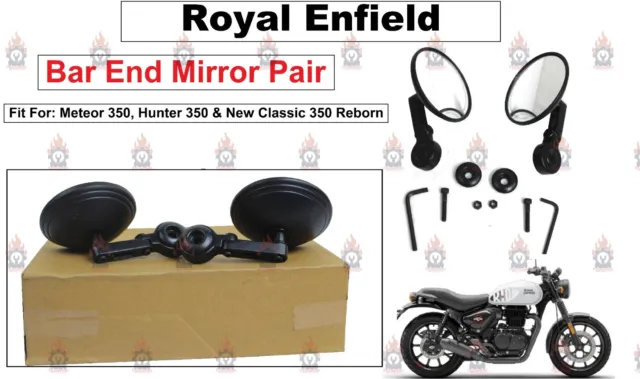 Royal Enfield Matt Black Bar End Mirror For Hunter / Meteor & New Classic 350