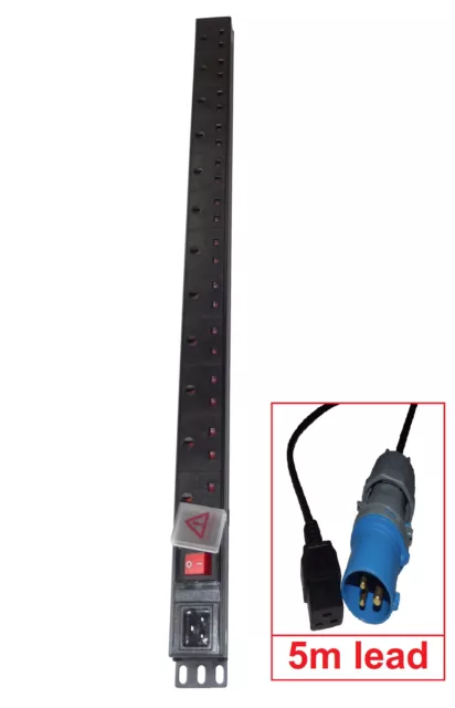 12 way UK PDU VERTICAL MOUNT to 5M 16A COMMANDO PLUG Power Distribution Unit