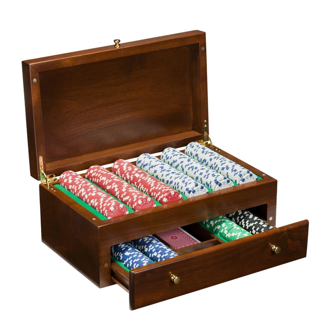 WE Games Solid Maple Wood 500 Chip Poker Set in Beautifully Crafted Wood Case