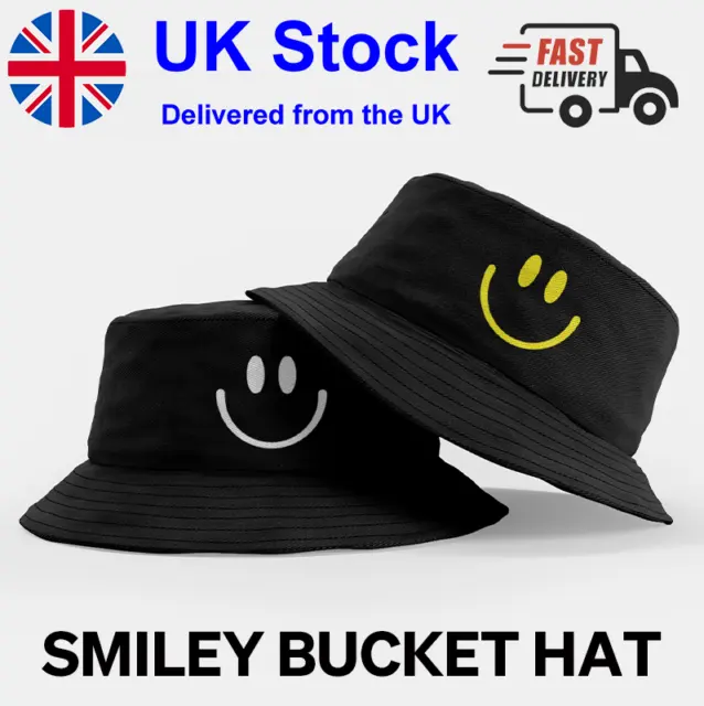 SMILEY FACE PRINT Summer Festival - Black - Bucket Fishing Hat
