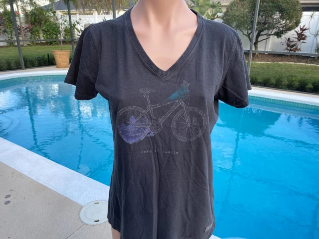 LIFE IS GOOD Bike Bicycle Gray V neck Womens M Medium Top T-shirt