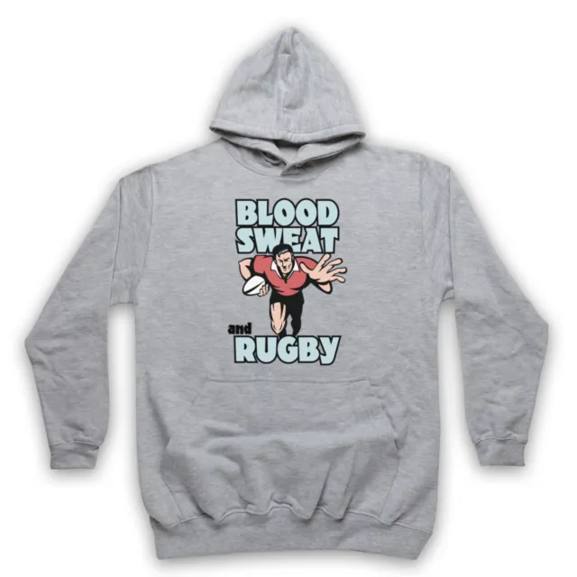 Blood Sweat And Rugby Slogan Sports Lover Cool Unisex Adults Hoodie