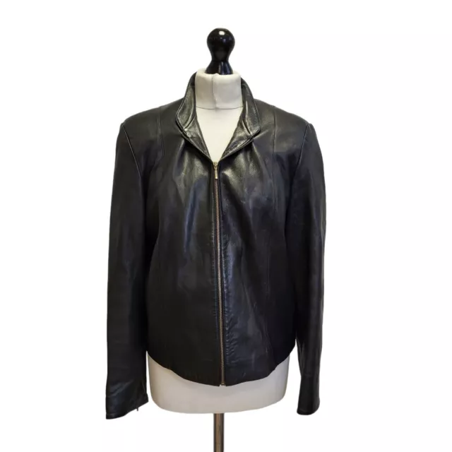 Marks & Spencer Leather Jacket Black Long Sleeve Zip Up Women's UK 2XL 16 YY487